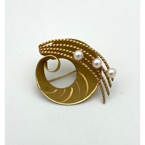 Vintage Nouveau C & C Curtis Curtman 12K Gold Filled Genuine Pearl Brooch READ